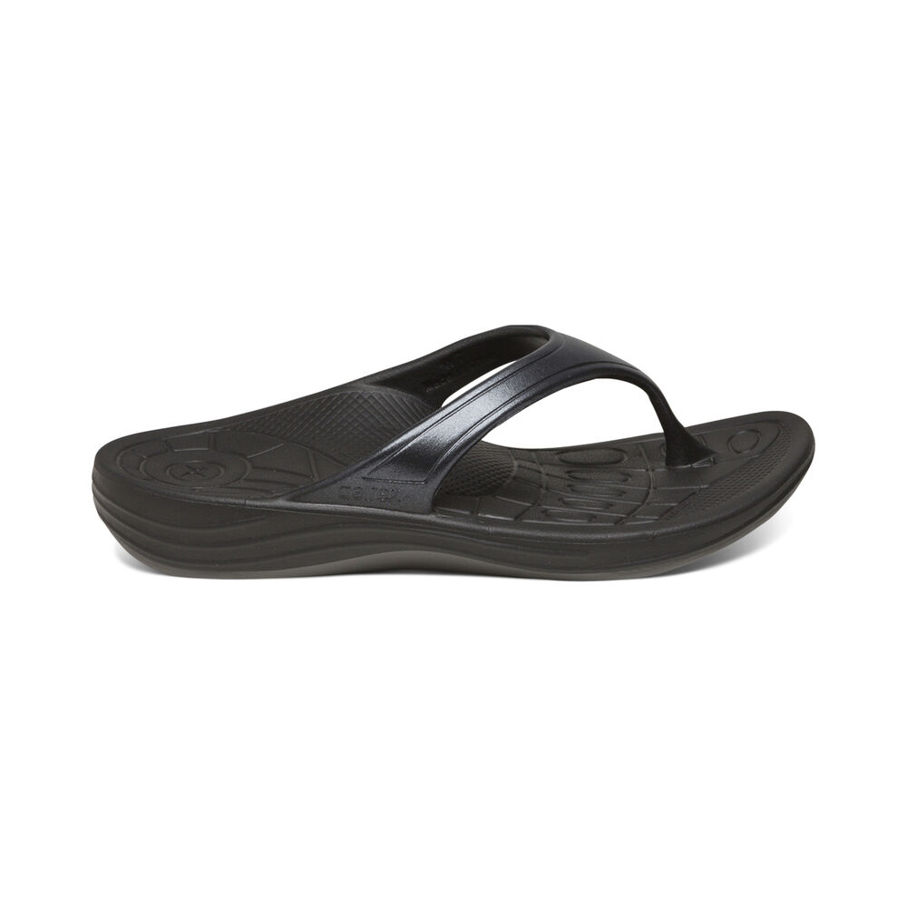 Aetrex Women's Fiji Orthotic Flip Flops - Black | USA HQQJX4V